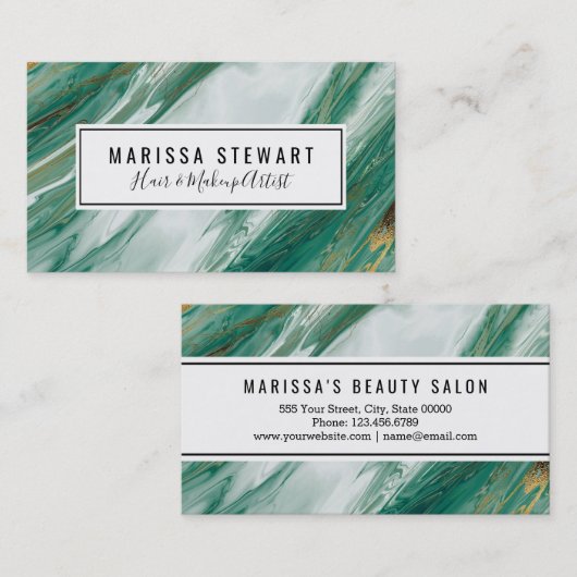 エメラルドのヒスイの緑金ゴールドのアクセントを置かれた色彩の鮮やかな大理石 名刺 (正面/裏面)
