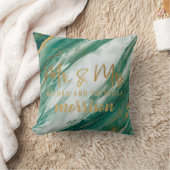 エメラルドのヒスイの緑金ゴールドの色彩の鮮やかな大理石の結婚式 クッション (ブランケット)