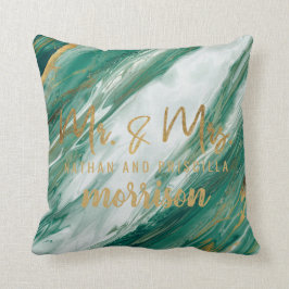 エメラルドのヒスイの緑金ゴールドの色彩の鮮やかな大理石の結婚式 クッション