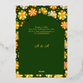 エメラルドのヒンドゥー結婚クピーコックロータスの金ゴールド 箔招待状 (裏面)