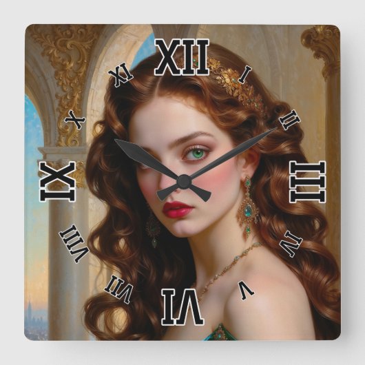 エメラルドのポートレート スクエア壁時計 (正面)