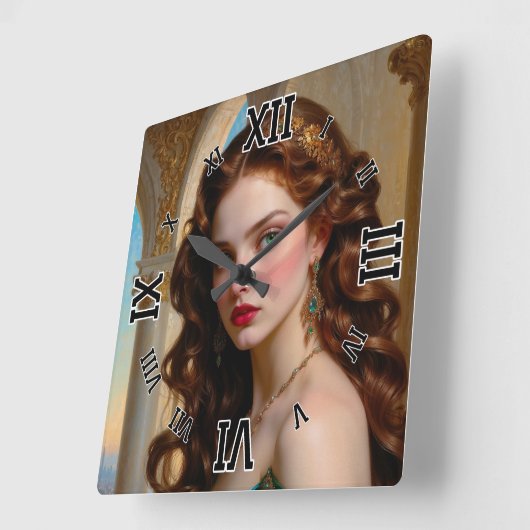 エメラルドのポートレート スクエア壁時計 (傾斜)