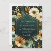 エメラルドのムーディフラワーロマンス ウェディング 招待状 (正面)