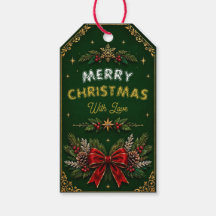 エメラルドのリースのクリスマスパーティーのギフトタグ
