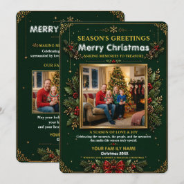 エメラルドのリース クリスマス ホリデー フォトカード 招待状