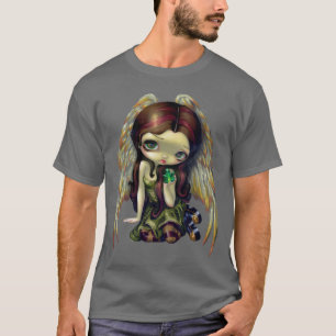 エメラルドのワイシャツの大きい注目された妖精との天使 Tシャツ