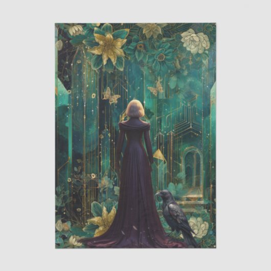エメラルドの夢 ファンタジー 森の女王 デコパージュ 薄葉紙 (正面)