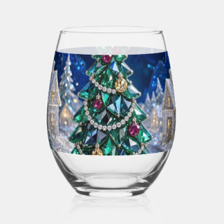 エメラルドの宝石のクリスマスツリーのダイヤモンドの村 ステムなしワイングラス