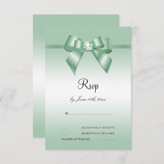 エメラルドの宝石の弓及びリボン第55の結婚記念日 出欠カード (正面/裏面)