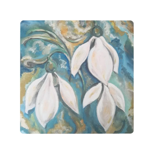 エメラルドの庭の雪の滴 メタルプリント (正面)