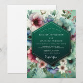 エメラルドの植物の幻想的な結婚式 招待状 (正面/裏面)
