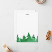 エメラルドの水彩画の常緑樹 ノートカード (正面/裏面インサイチュ)