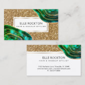 エメラルドの水晶瑪瑙のGeodeの金ゴールドのグリッター 名刺 (正面/裏面)