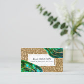 エメラルドの水晶瑪瑙のGeodeの金ゴールドのグリッター 名刺 (スタンド正面)