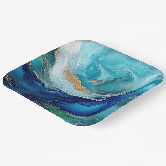 エメラルドの波：青と緑の交響曲 ペーパープレート (傾斜あり)