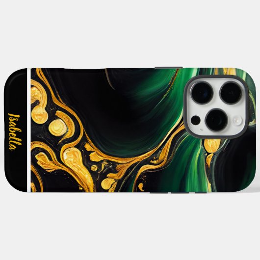 エメラルドの渦巻き旋回と大理石アートの黄金のアクセント Case-Mate iPhoneケース (裏面 (横))