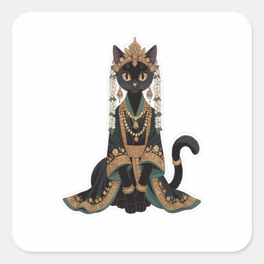 エメラルドの王妃猫ステッカー スクエアシール (正面)