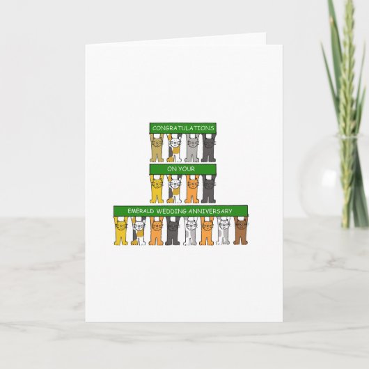エメラルドの結婚記念日 55年 かわいい猫 カード (正面)