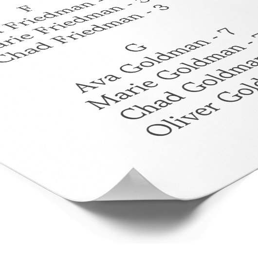 エメラルドの緑のアルファベットの座席表 ポスター (角)