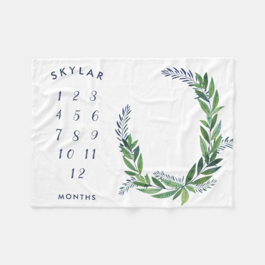 エメラルドの緑の草木のベビーの月例マイル標石 フリースブランケット (正面(横))