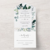 エメラルドの緑結婚の金ゴールドの葉 オールインワン招待状 (内側)