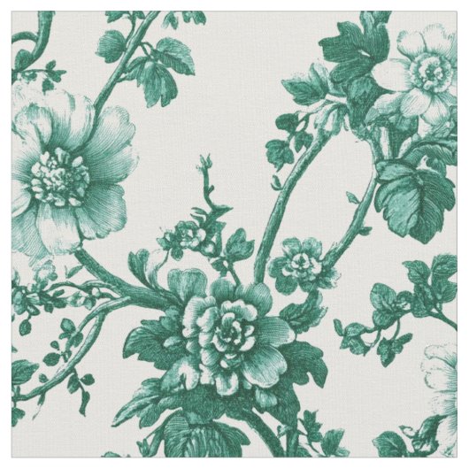 エメラルドの花の蔓トワル ファブリック (クローズアップ)