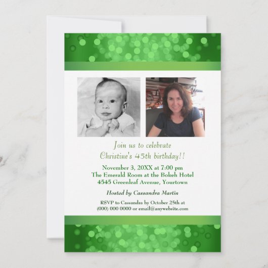 エメラルドの《写真》ぼけ味の写真の誕生会 招待状 (裏面)