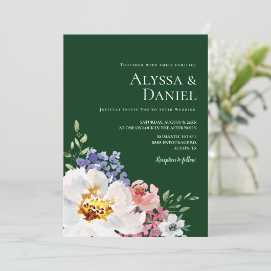 エメラルドはっきりしたグリーンフローラウォーター結婚カラー 招待状 (スタンド正面)