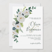 エメラルドアイボリーホワイトフローラエレガントウェディング 招待状 (正面)