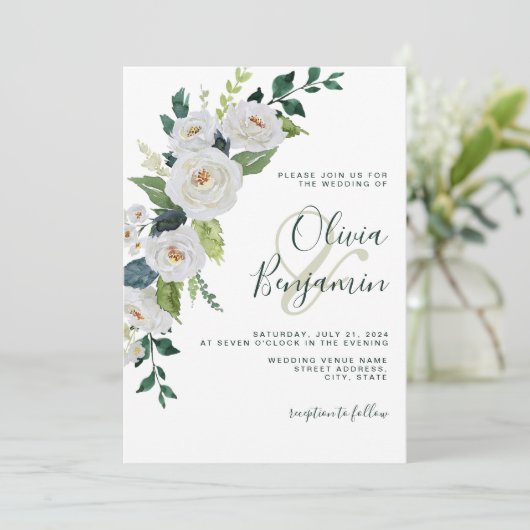 エメラルドアイボリーホワイトフローラエレガントウェディング 招待状 (スタンド正面)