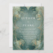 エメラルドアールヌーボーイチョウ結婚式招待状 招待状 (正面)