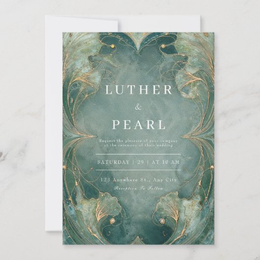 エメラルドアールヌーボーイチョウ結婚式招待状 招待状 (正面)