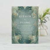 エメラルドアールヌーボーイチョウ結婚式招待状 招待状 (スタンド正面)