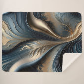 エメラルドウィスパー – ティール（緑がかった色）と金ゴールド抽象芸術アート シェルパブランケット (正面(横))