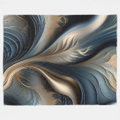 エメラルドウィスパー – ティール(緑がかった色)と金ゴールド抽象芸術アート フリースブランケット (正面(横))