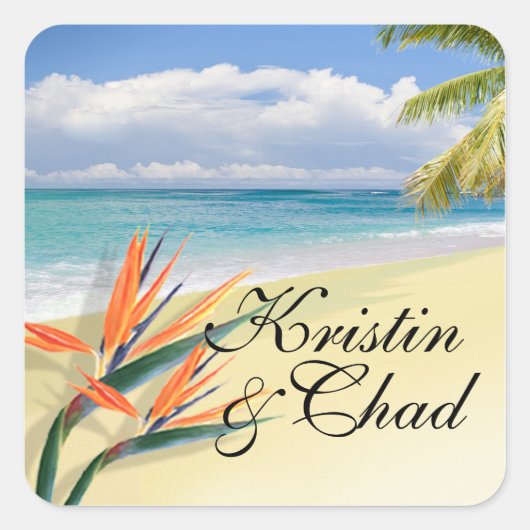 エメラルドウォーターズトロピカルビーチ結婚式 スクエアシール (正面)