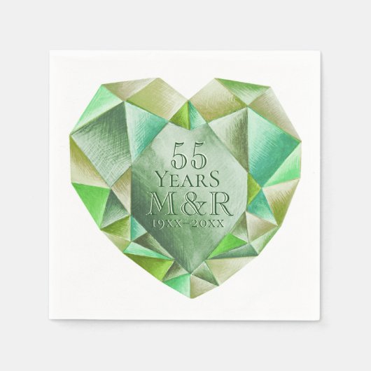 エメラルドウォーターハート結婚55周年 スタンダードカクテルナプキン (正面)