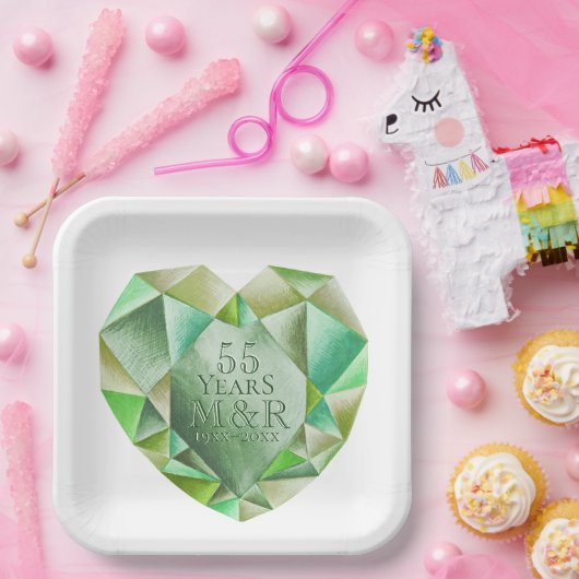 エメラルドウォーターハート結婚55周年 ペーパープレート (パーティー)