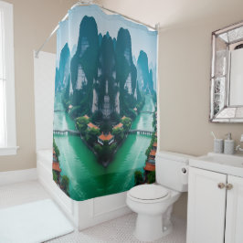 エメラルドウォーター&マウンテンビュー – 風光明媚なバスルーム シャワーカーテン