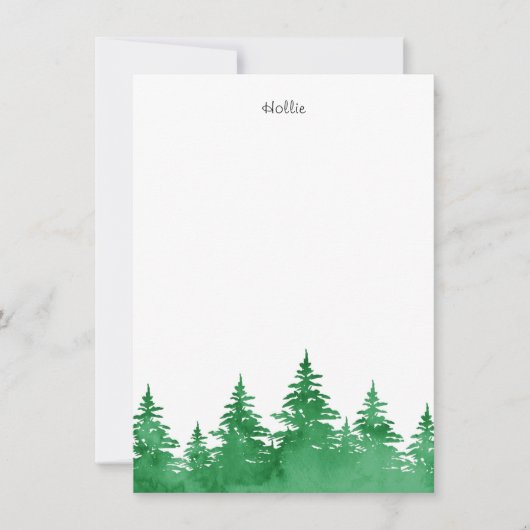 エメラルドウオーターカラーエバーグリーンツリー ノートカード (正面)