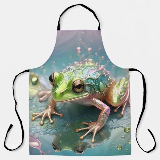 「エメラルドエッセンス：フラクタルアートのグリーンカエル」 エプロン (正面)