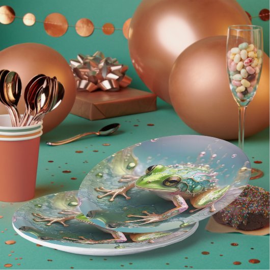「エメラルドエッセンス：フラクタルアートのグリーンカエル」 ペーパープレート (複数)