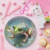 「エメラルドエッセンス：フラクタルアートのグリーンカエル」 ペーパープレート (パーティー)