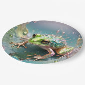「エメラルドエッセンス：フラクタルアートのグリーンカエル」 ペーパープレート (アングル)