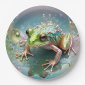 「エメラルドエッセンス：フラクタルアートのグリーンカエル」 ペーパープレート (正面)