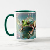 「エメラルドエッセンス：フラクタルアートのグリーンカエル」 マグカップ (左)