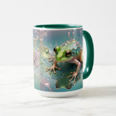 「エメラルドエッセンス：フラクタルアートのグリーンカエル」 マグカップ (正面右)
