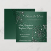 エメラルドエバーグリーンシルバーエレガントな結婚式 セーブザデート (正面/裏面)