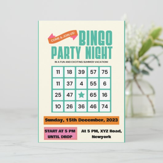 エメラルドエレガンスグリーンボールドビンゴナイト招待状 招待状 (スタンド正面)