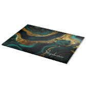 エメラルドエレガンス:パーソナライズされた緑の大理石&金ゴールド カッティングボード (角)